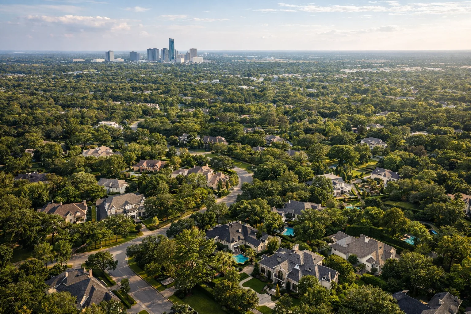 aerial view of the Memorial / Memorial Villages area in Houston, Texas
