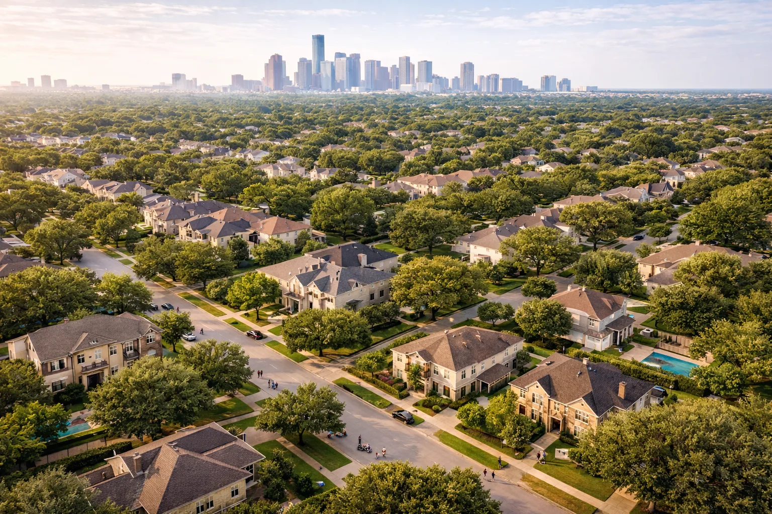 aerial view of the West university place area in Houston, Texas