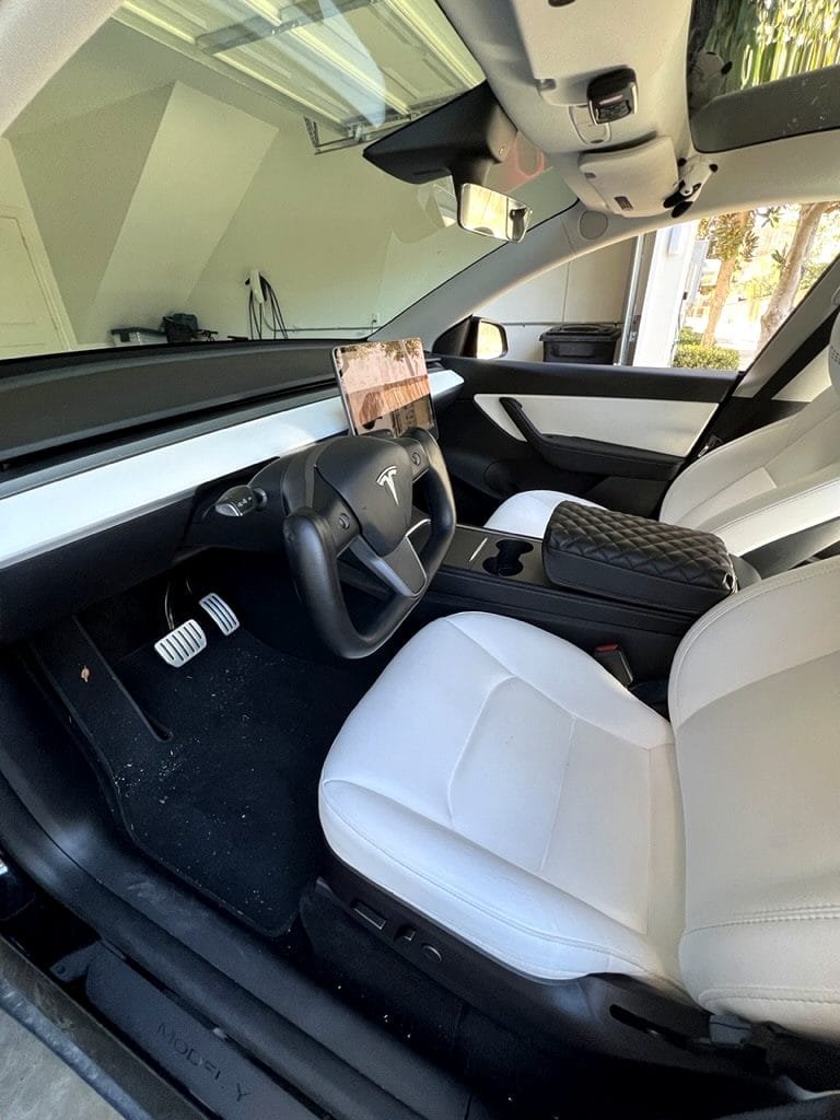 Tesla Model Y white leather interior ceramic coating case study Houston
