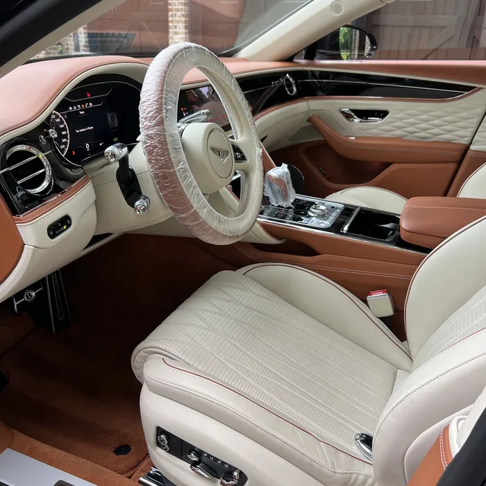 Bentley Flying Spur interior with cream and tan leather after an interior detail