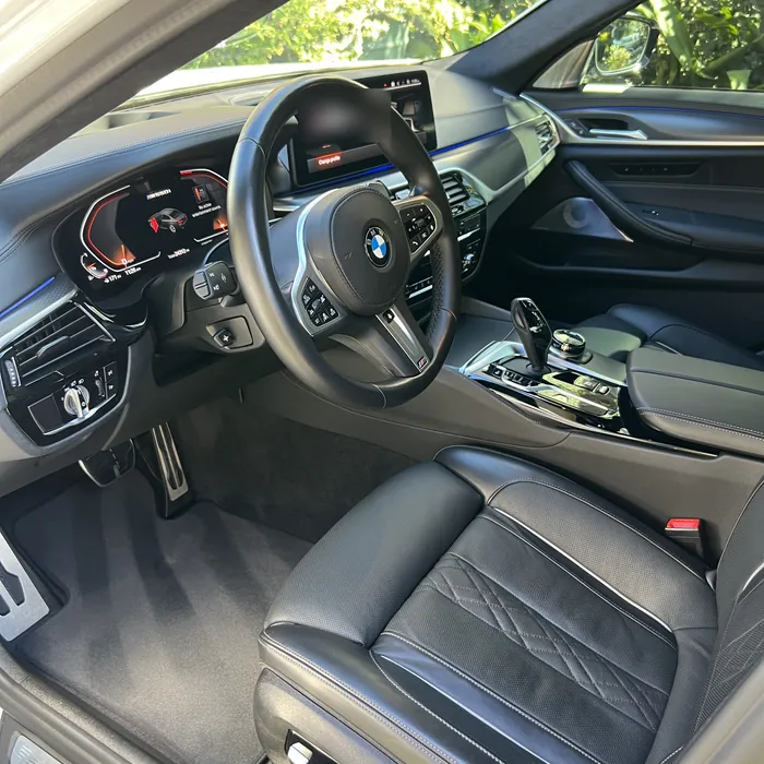 BMW 5 Series black leather interior after an interior detail