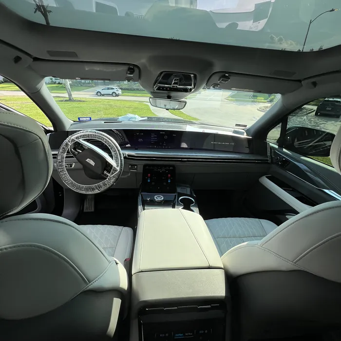 Cadillac Escalade IQ cabin with light leather seats after an interior detail