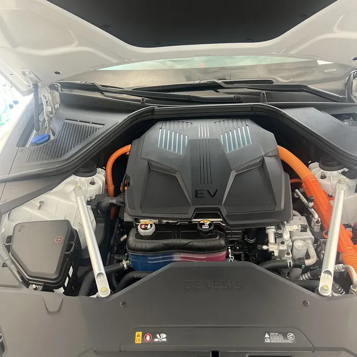Genesis Electrified G80 motor bay after cleaning