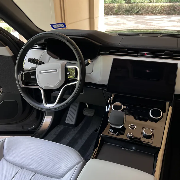 Range Rover interior with light gray leather after an interior detail