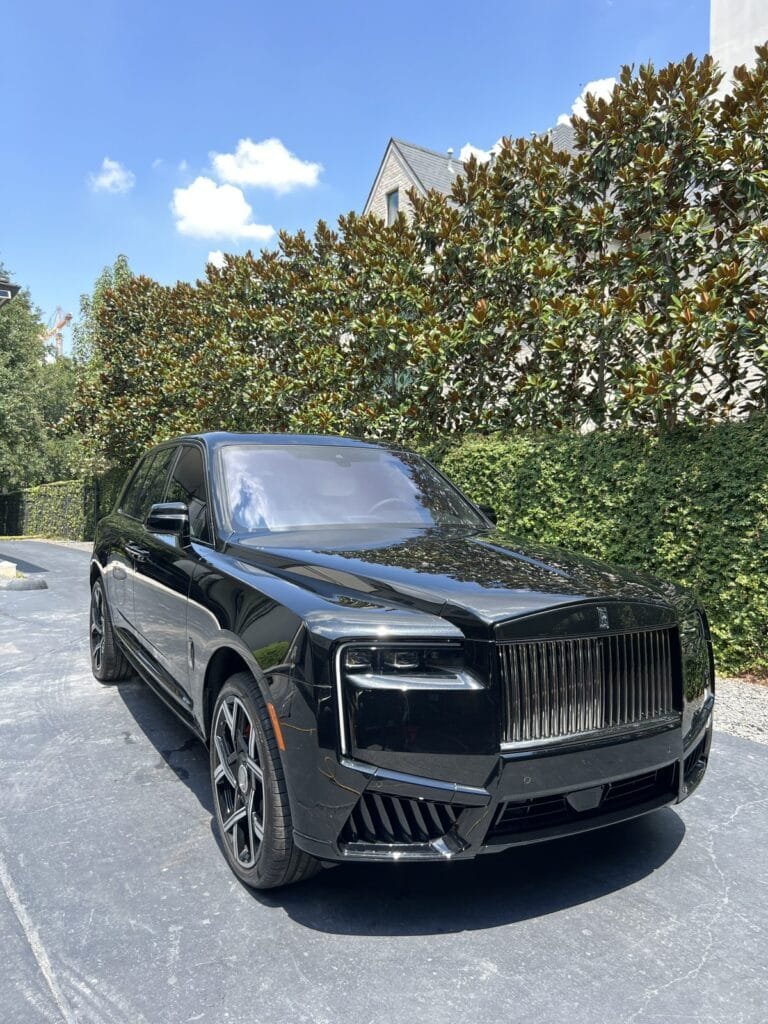 Black Rolls-Royce Cullinan after detailing at a Houston home