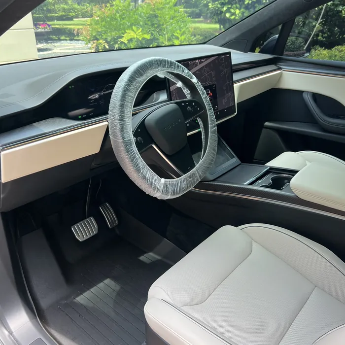 Tesla Model X interior with cream seats after an interior detail